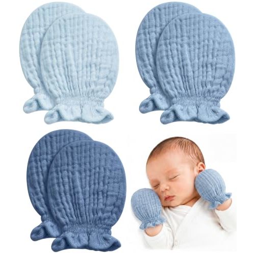 Pro Goleem Muslin Baby Mittens for Newborn, 100% Cotton No Scratch Soft Breathable Gloves for Boys and Girls 0-6 months