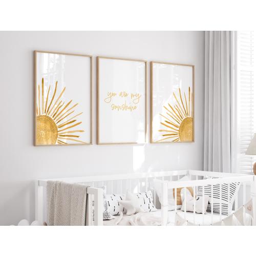 You Are My Sunshine Nursery Wall Art Prints Abstract Boho Sun poster Gender Neutral Mid Century artwork Set of 3 UNFRAMED Prints or Canvas