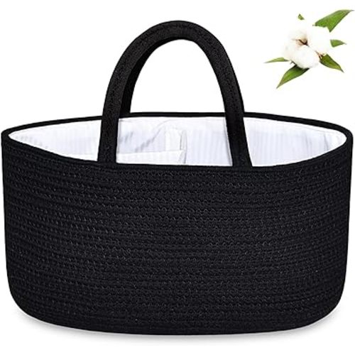 ABenkle Diaper Caddy Organizer, Boho Rustic Cotton Rope Nursery Baby Basket, Changing Table Organizer for Baby Diaper Storage and Baby Shower