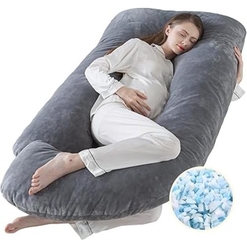 WhatsBedding Pregnancy Pillows for Sleeping, J Shaped Full Body Maternity Pillow for Adults, Memory Foam Filling Support for Back, Legs, Belly, HIPS for Pregnant Women (Gray)