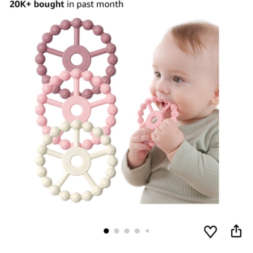 3 Pack Ring Teether Baby Infant Toys, Baby Essentials, Silicone Teething Ring Toys for Babies 0-6 Months, Seposeve Toddler Teethers 6-12 Months 12-24 Months, Infant Teething Relief, Purple Pink White