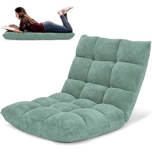 COSTWAY Floor Chair, Video Gaming Chairs with Back Support, Adjustable 14-Position, Alloy Steel Frame, Soft Coral Fleece, Lazy Sofa Lounge for Reading Living Room Recliner for Adults Kids (Green)