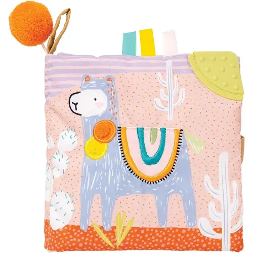 Manhattan Toy Llama Themed Soft Baby Activity Book with Squeaker, Crinkle Paper and Baby-safe Mirror Small