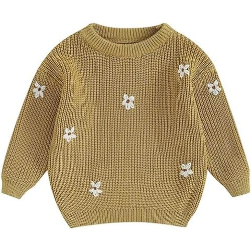 Mubineo Baby Girl Winter Clothes Cute Flower Sweater Crewneck Pullover Long Sleeve Knit Newborn Infant Sweaters