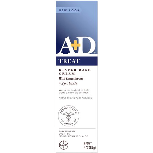 A+D Zinc Oxide Diaper Rash Treatment Cream, Dimenthicone 1%, Zinc Oxide 10%, Easy Spreading Baby Skin Care, 4 Ounce Tube (Packaging May Vary)