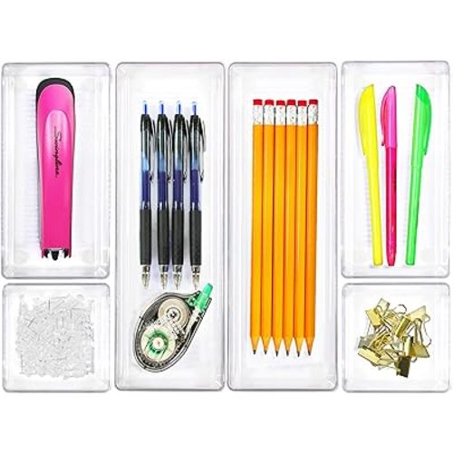 Simple Houseware Clear Drawer Organizer for Office Bin Desk Storage, Assorted Size, 6 Packs