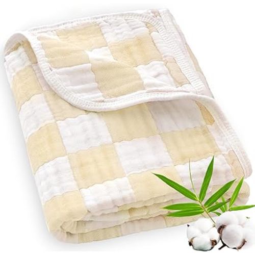 BEILIMU Muslin Swaddle Blankets, Checkered Receiving Blankets for Baby Boys and Girls, 43 x 43 Inches Baby Swaddle Neutral Wrap 70% Cotton and 30% Rayon Khaki
