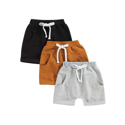 Qiylii 3Pcs Kids Toddler Boys Short Trousers, 0 6 12 18 24 Months 2T 3T Casual Party Street Spring Summer Solid Color Drawstring Pants