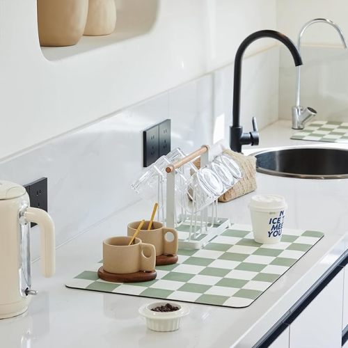 Checkered Dish Drying Mat-Blue