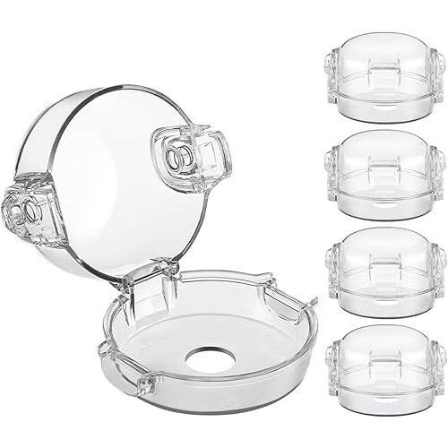 Stove Knob Safety Covers, Dual Grip Safety Shield, Unlock with Adult Thumb and Middle Finger, Press Gas Stove Knob Locks, Creative Oven Lock Knob Covers for Child Safety, Clear, Pack of 5