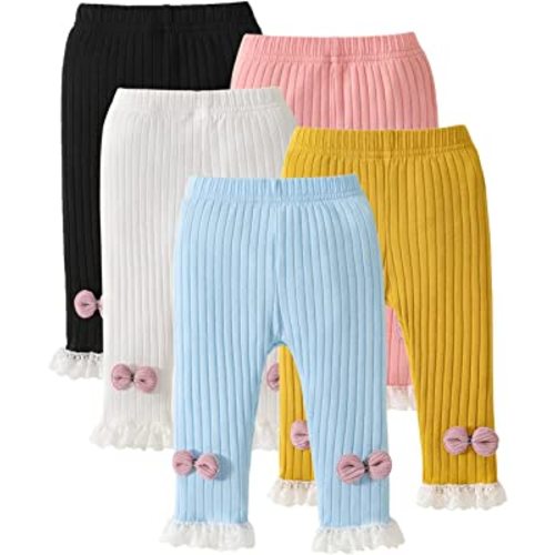 U·nikaka Toddler and Baby Girl Stretchy Flare Pants with Ruffle Fleece Pants and Leggings 5-Pack