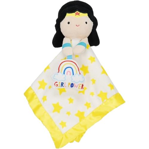 KIDS PREFERRED Warner Bros. DC Wonder Woman Blanky Ultra Soft Material with Crinkle Sound – Double Sided Satin Trim Blanket for Babies and Toddlers