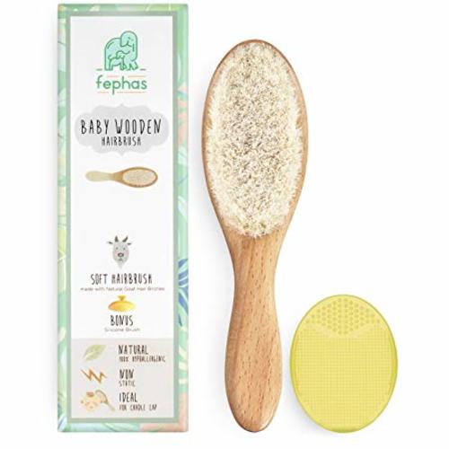 Wooden Baby Goat Hair Brush| Eco Friendly Hairbrush for Newborn and Toddler Girl/Boy Features Organic Soft Goat Hair and a Silicone Brush for Cradle Cap| Ideal for Baby Registry or Baby Shower Gift
