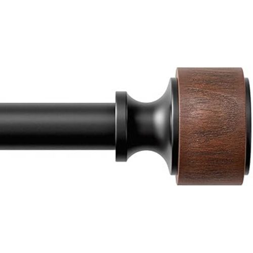 Wood Curtain Rods for Windows 48 to 84 Inch, 1” Diameter Drapery Rod with Imitation Wood Grain Finials, Adjustable Heavy Duty Curtain Rod Set, Indoor/Outdoor Modern Curtains Rods