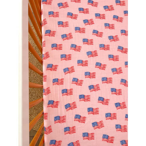 Muslin Crib Sheet, American Flag Pink