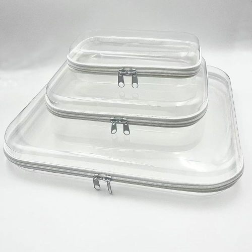 Clear Hard Shell Zipper Case, Plastic Storage Pouch Bags With Zipper (Clear, Small+Medium+Large)
