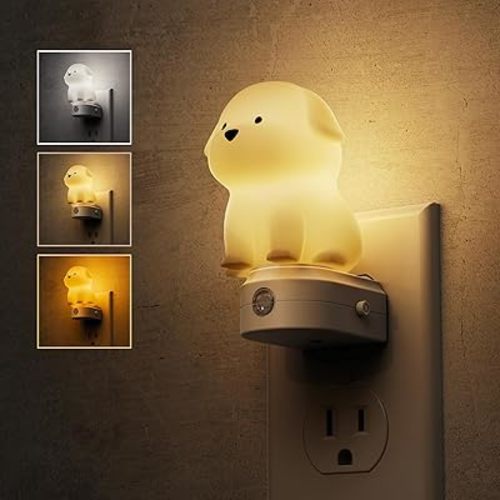 L LOHAS LED Plug in Night Light for Kids,3D Cute Puppy Night Lights with Dusk to Dawn Sensor,1600K/2700K/5000K 3CCT Dog Night Light,Christmas Birthday Gift Nightlight for Kids,Room Decor