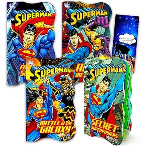 DC Comics Superman Board Books for Kids, Toddlers | Superman Bedtime Storybooks (Bundle Set of 4 Superhero Shaped Board Books with Door Hanger)