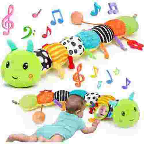 Baby Sensory Toy 0-6 Month Music Animal Stuffed Plush Caterpillar Toy for Infant 0-3-6 Month Tummy Time with Baby Mirror Crinkle Rattle 6-12 Month Newborn Boy Girl Easter Basket Stuffers Shower Gifts