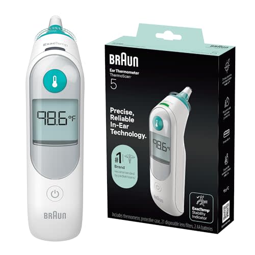 Braun ThermoScan 5 Ear Thermometer, Digital Display, Baby and Infant Thermometer with ExacTemp Stability Indicator for Professional Accuracy, Recommended by Pediatricians