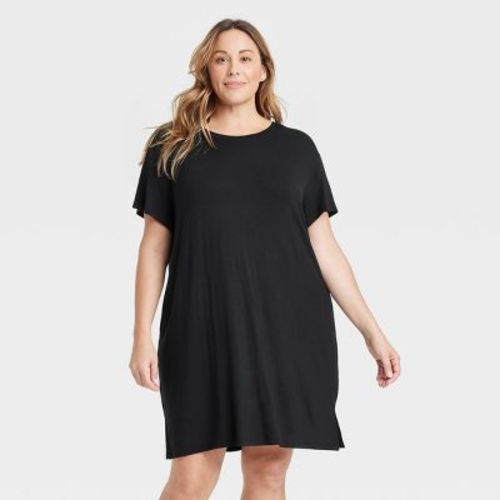 Women's Cloud Knit Pajama T-Shirt Dress - Auden™ Blue Stripe M: Modal-Spandex Blend, Relaxed Fit, Short Sleeve Nightgown