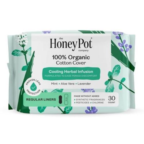 The Honey Pot Company 100% Organic Cotton Cover Cooling Herbal Infusion Regular Liners - 30ct