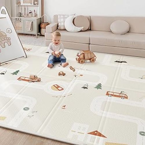 Baby Play Mat, Reversible Baby Girl Play Mat for Floor, Foam Padded Playmats for Babies and Toddlers, Large Foldable 78"x70" Waterproof Baby Crawling Mat for Indoor&Outdoor&Travel(70*78*0.4)