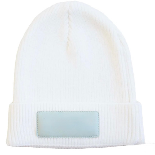 Personalized Leather Patch Beanie | Color: Moss | 6-12M | Name: Roman