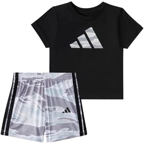 adidas baby-boys Short Sleeve Cotton Tee Shirt and Aop Camo Short Set