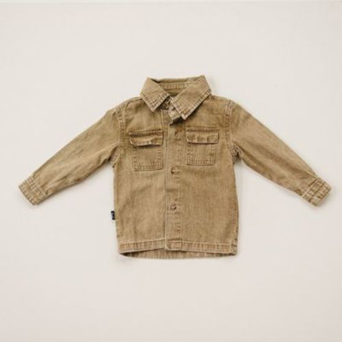 Kids Jagger Denim Button Up Shirt Brown 12-18M - Olive + Scout