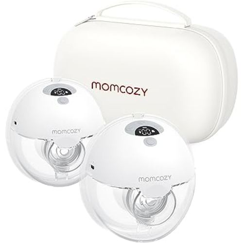Momcozy Breast Pump Hands Free M5, Wearable Breast Pump of Baby Mouth Double-Sealed Flange with 3 Modes & 9 Levels, Electric Breast Pump Portable - 24mm, 2 Pack Quill Gray