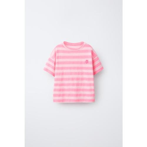 STRIPED FLOWER PATCH T-SHIRT - Pink marl | ZARA United States