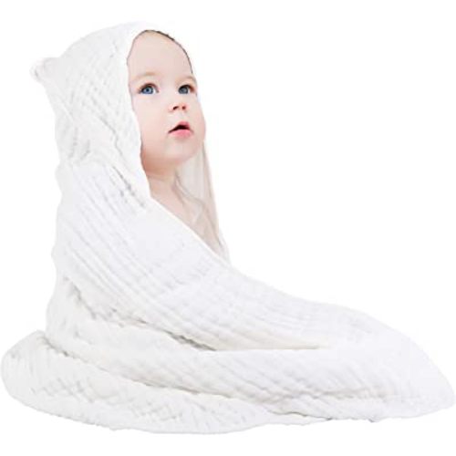 Yoofoss Hooded Baby Towels for Newborn 100% Muslin Cotton Baby Bath Towel with Hood for Babies, Infant, Toddler and Kids, Large 32x32Inch, Soft and Absorbent Newborn Essential