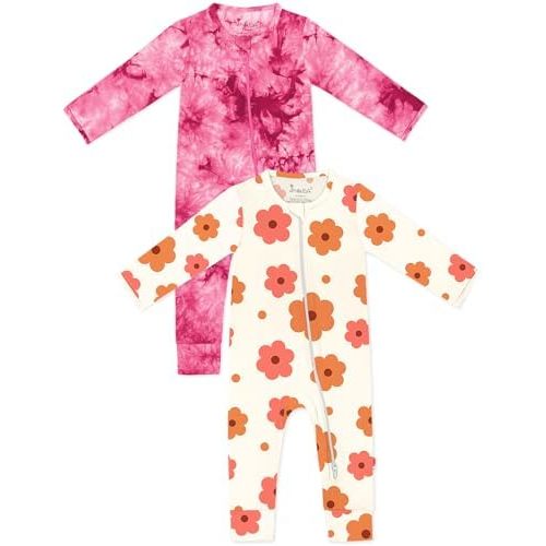 Jimonda Baby Girls Boys Footless Pajamas,Rayon From Bamboo Pjs 2 Way Zipper Long Sleeve Soft Sleeper,Infant Tie-dye Romper