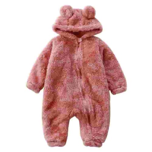 TAIAOJING Baby Cartoon Hooded Jumpsuit Coat Girls Boys Cute Solid Long Sleeves Cartoon Bear Ears Zipper Romper Warm Footie Jumpsuit Sleeper Pajamas Outfits 3-6 Months