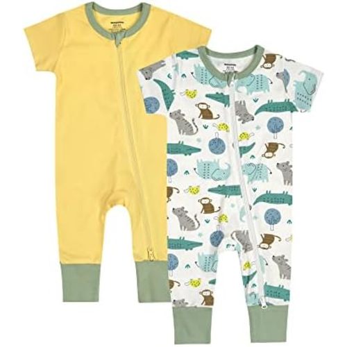 Teach Leanbh Baby Boys Girls 2 Pack 2 Way Zipper Footless Pajamas Cotton Short Sleeve Printing Romper Sleep and Play