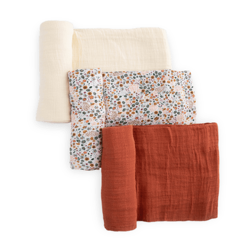 Cotton Muslin Swaddle Blanket 3 Pack - Pressed Petals