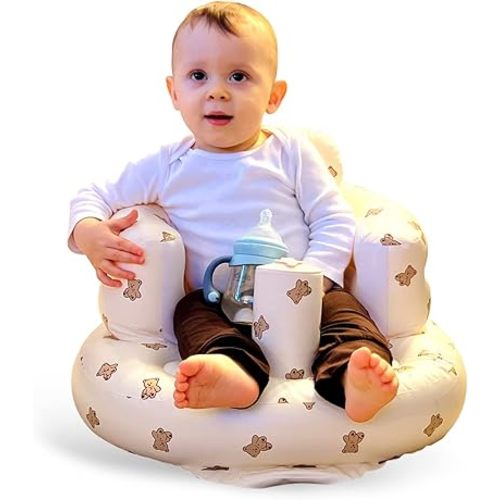 Baby Inflatable Seat for Babies 3-36 Months, Built in Air Pump Infant Back Support Sofa Toddler Chair for Sitting Up, Baby Floor Seater Gifts (Bear Cub)