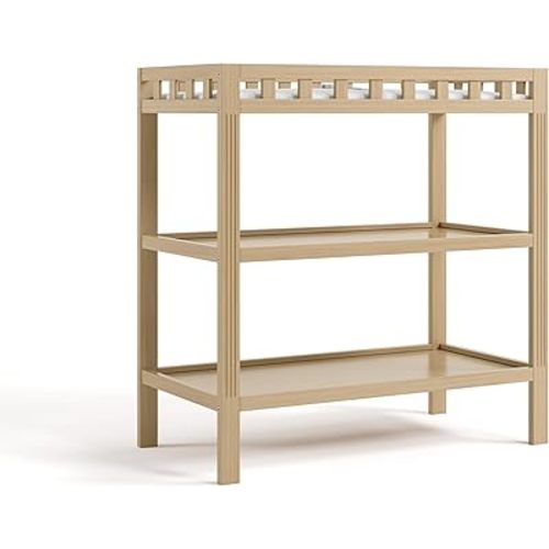 Storkcraft Morningside Changing Table (Driftwood) – GREENGUARD Gold Certified Baby Changing Table, Includes Waterproof Diaper Changing Pad, Easy 30-Minute Assembly, 2 Open Shelves for Storage