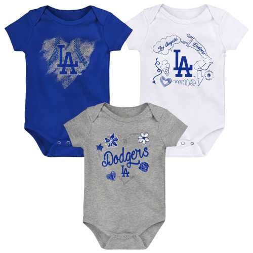 Girls Newborn & Infant Los Angeles Dodgers Royal/White/Heathered Gray 3-Pack Batter Up Bodysuit Set