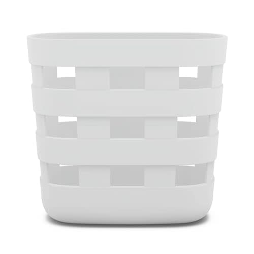 Lalo Bath Time Storage Bin - Keep Items Organized & Dry with Non-Toxic Plastic, Easy Cleanup, Removable Drying Bin, Woven Baby Organizer, Secure Wall Attachment, 9 x 5.5 x 8.5 in - Coconut