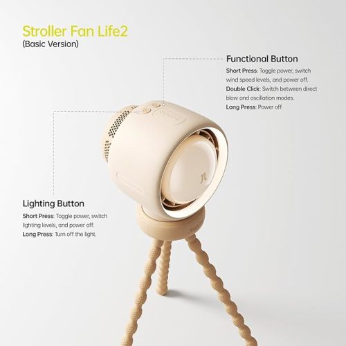 Brown: JISULIFE Baby Stroller Fan Portable, Large Battery Crib Fan, Car Seat Fan with 5 Speeds, Air Purify and Air Turbo Tech, Bladeless, Food-Grade Gifts Fan for Desk, Outdoor, Treadmill, Golf - Brown