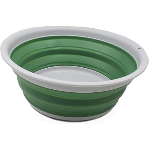 SAMMART 5.5L (1.45 Gallon) Collapsible Tub - Foldable Dish Tub - Portable Washing Basin - Space Saving Plastic Washtub (Grey/Dark Sea Green, 1)