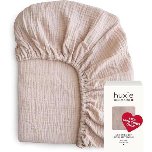 24 x 38 Mini Crib Sheets - Organic Cotton Muslin Fitted Crib Sheet Fitted for Pack and Play - Ultra-Soft and Breathable Crib Sheets for Boys and Girls (Blush)