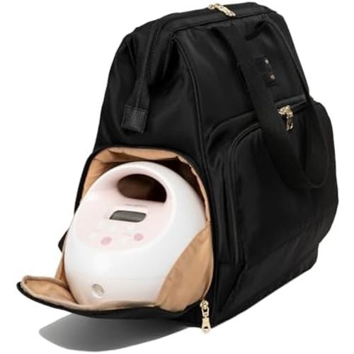 Sarah Wells Norah Breast Pump Backpack for Work & Travel – Insulated Milk Storage, Laptop Sleeve, Stylish Diaper Bag Alternative with Wide-Open Frame – Hands-Free Pumping Bag (Black)