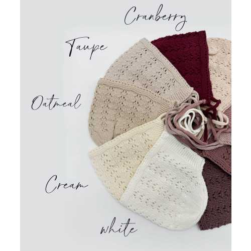 0-3 Months, Cranberry - Knit baby bonnet| cotton crochet look hat | Jamie knitted