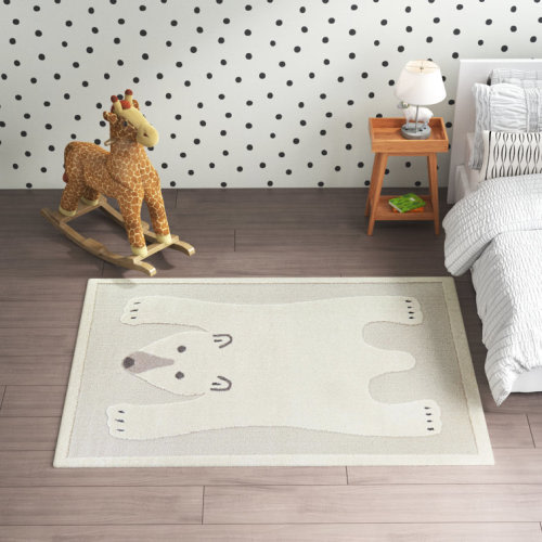 Alena Gray/White Kids Bear Rug