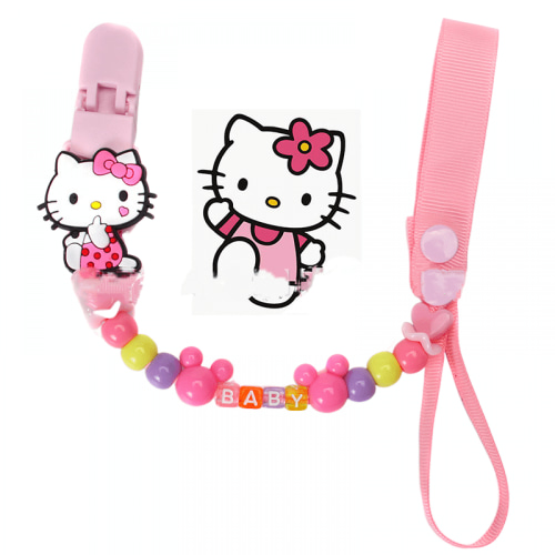 HELANHO Cute Cartoon Hello Kitty Baby Pacifier Clip - Silicone Anti-Drop Pacifier Holder with Safety Chain QQH63-1133