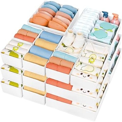 DIMJ Drawer Organizer Clothes 18 Pack - Foldable Baby Organizers and Storage & Dresser Organizer for Bedroom, Closet - Nursery Organization Dresser Dividers for underwear, Sock,Bra, Belt, Tie, White