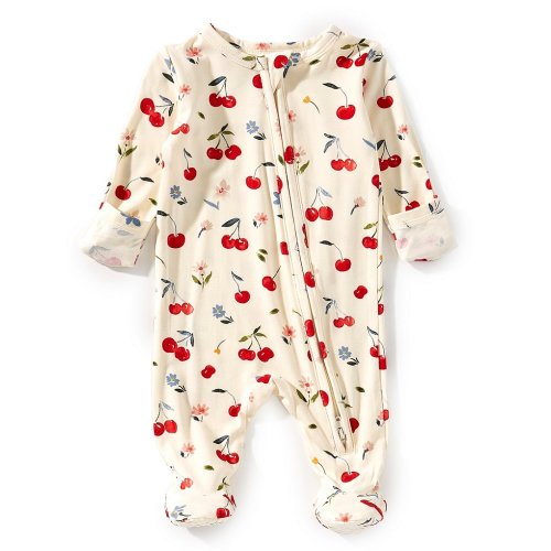 Angel Dear Baby Girls Newborn-12 Months Long Sleeve Watercolor Cherries Printed Zipper Footie Coverall